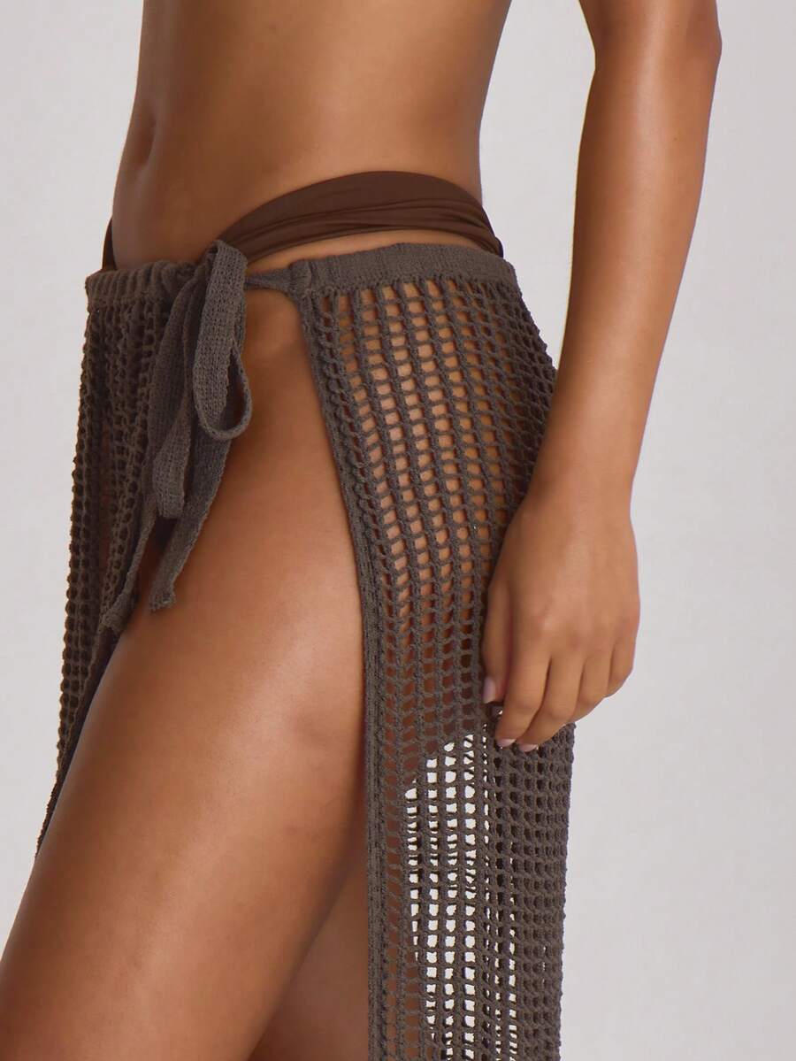 Crochet Knit Maxi Sarong Beach Cover-Up – Summer Vacation Swimwear