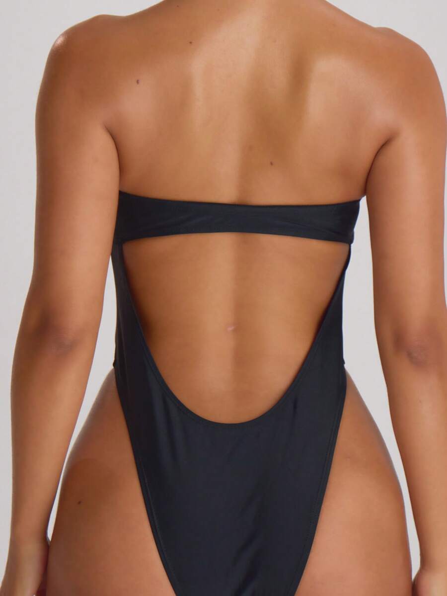 Bandeau Cut-Out Back High Leg Swimsuit – Summer Beach Vacation Swimwear