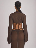 Knit Flared Sleeve Tie Front Cropped Cover-Up Top – Summer Vacation Swimwear
