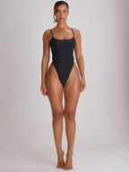 Strappy Binding High Leg Cheeky Swimsuit – Summer Beach Vacation Swimwear
