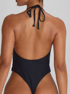 Halterneck High Leg Thong One-Piece Swimsuit – Summer Beach Vacation Swimwear