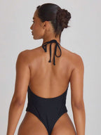 Halterneck High Leg Thong One-Piece Swimsuit – Summer Beach Vacation Swimwear