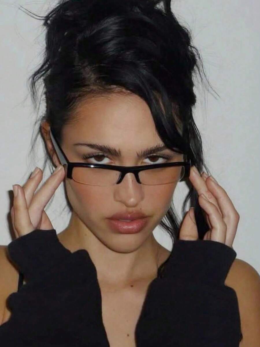 Rectangular Half-Frame Clear Glasses – Retro Eyewear for Women