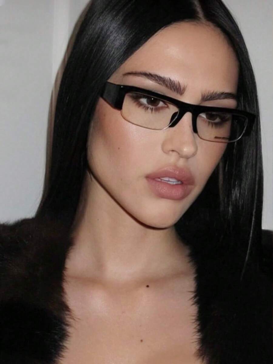 Rectangular Half-Frame Clear Glasses – Retro Eyewear for Women