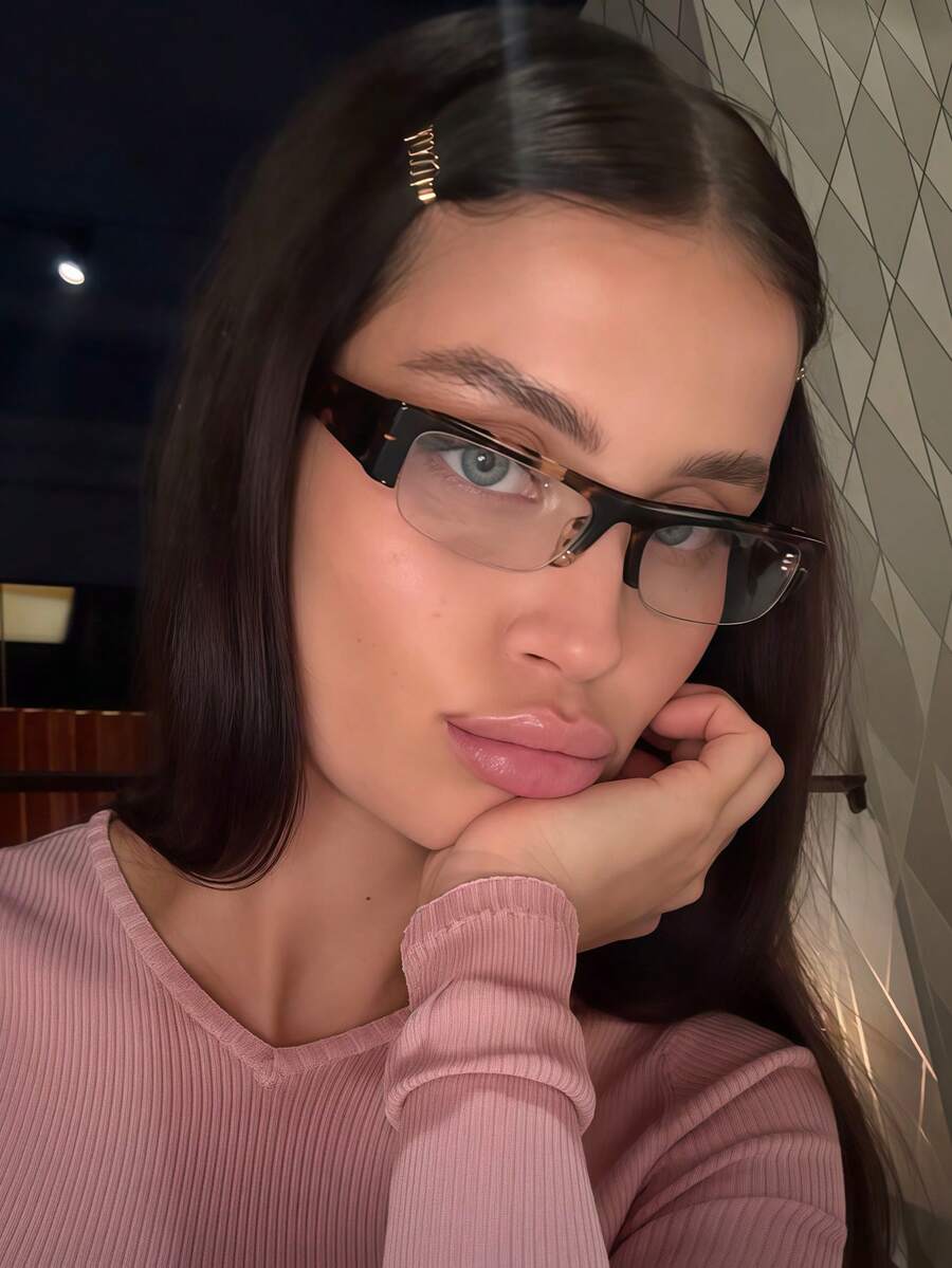 Rectangular Half-Frame Clear Glasses – Retro Eyewear for Women