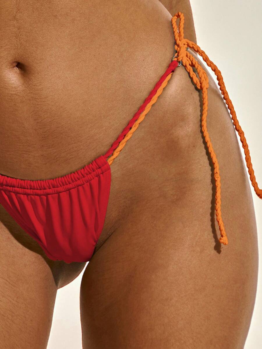 Twisted Double Strap Tie Side Thong Bikini Bottoms – Summer Beach Vacation Swimwear