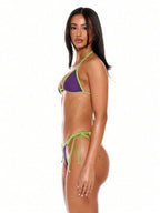 Halterneck Contrast Trim Triangle Bikini Top – Summer Beach Vacation Swimwear