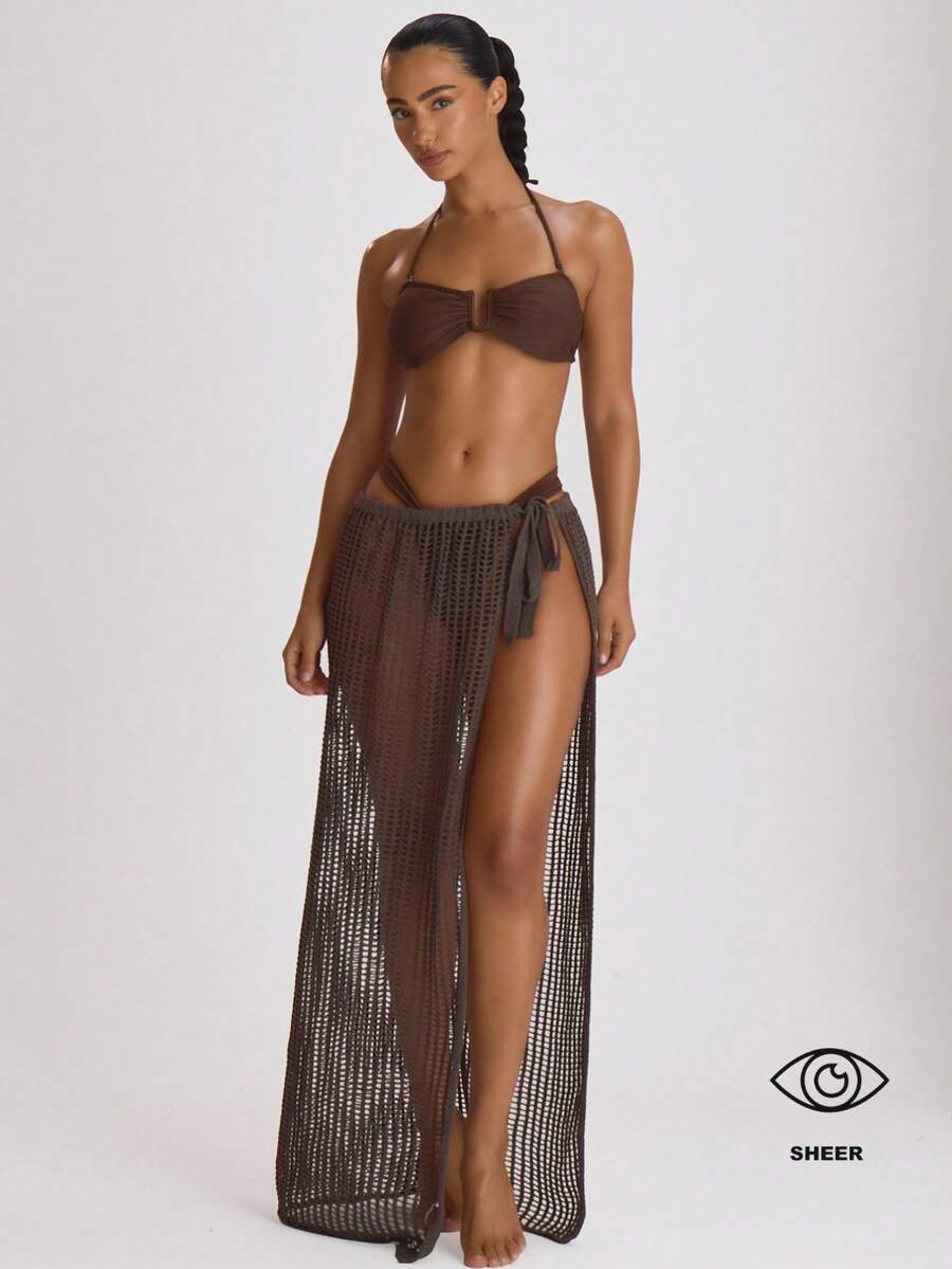 Crochet Knit Maxi Sarong Beach Cover-Up – Summer Vacation Swimwear