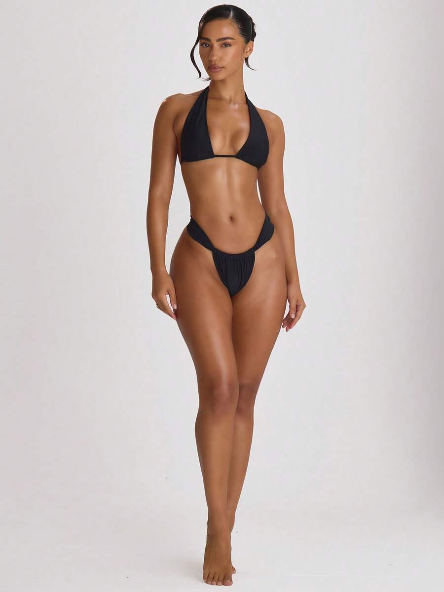 High Apex Halterneck Tie Back Bikini Top – Summer Beach Vacation Swimwear