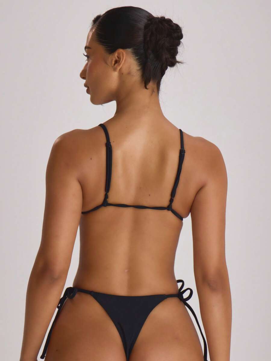Tie Side Scooped Front Thong Bikini Bottoms – Summer Beach Vacation Swimwear