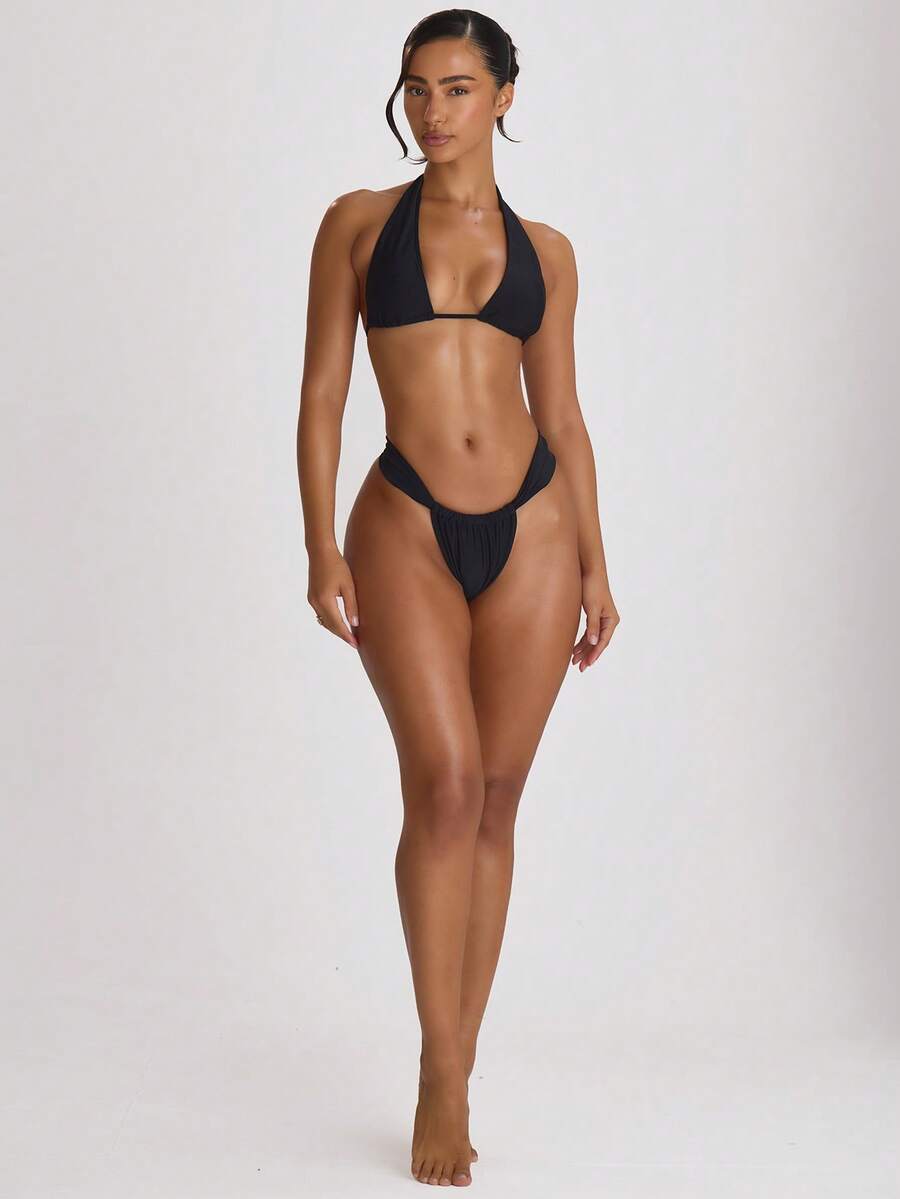 Thick Strap Ruched Cheeky Bikini Bottoms – Summer Beach Vacation Swimwear