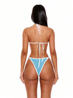 Halterneck Contrast Trim Triangle Bikini Top – Summer Beach Vacation Swimwear