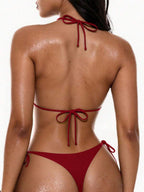 Gold Foil Polka Dot Halter Bikini Set – Summer Beach Vacation Swimwear