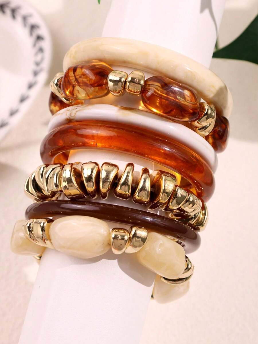 Vintage Resin Beaded Bracelet Stack – Fashion Jewellery for Women