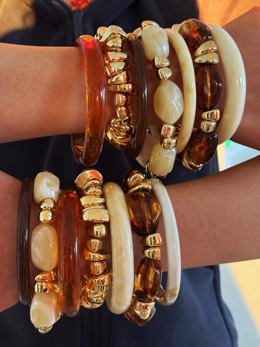 Vintage Resin Beaded Bracelet Stack – Fashion Jewellery for Women