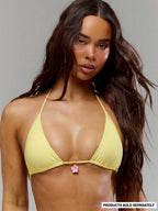 Flower Trim Triangle Halter Bikini Top – Summer Beach Vacation Swimwear