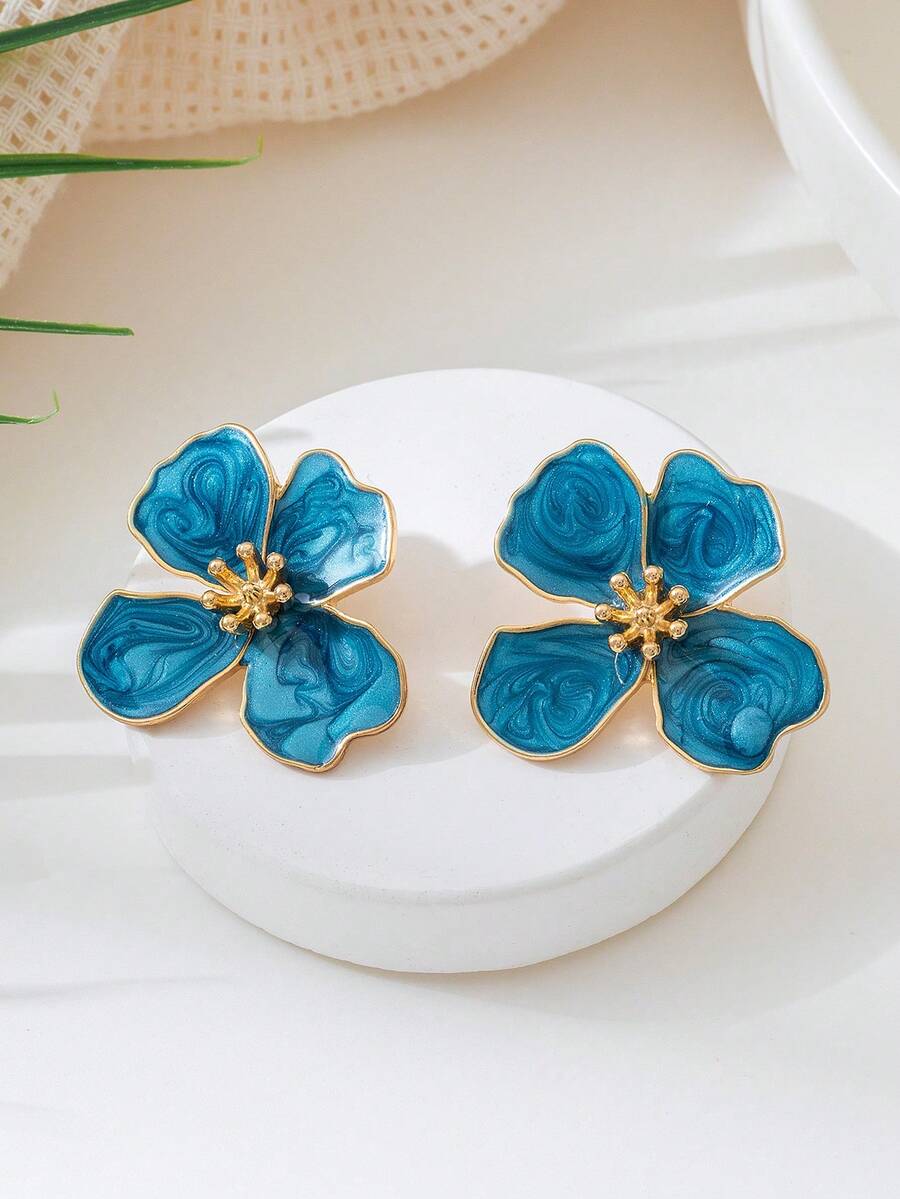 Tie Dye Drip Flower Asymmetric Stud Earrings – Jewellery for Women
