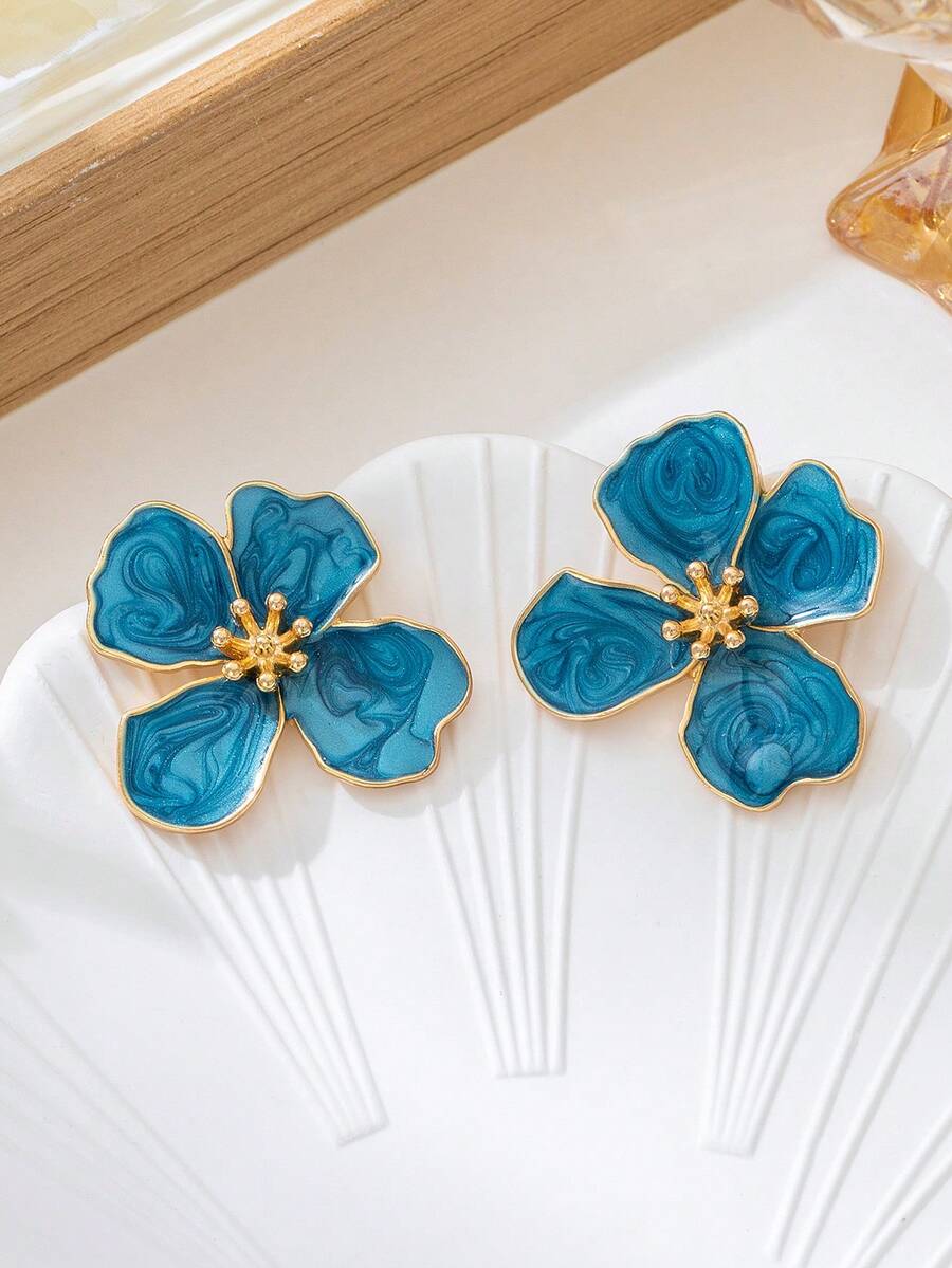 Tie Dye Drip Flower Asymmetric Stud Earrings – Jewellery for Women