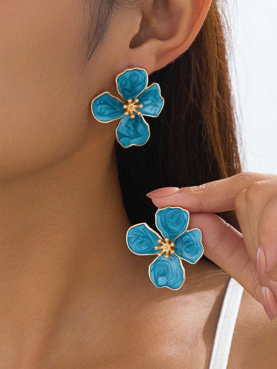 Tie Dye Drip Flower Asymmetric Stud Earrings – Jewellery for Women