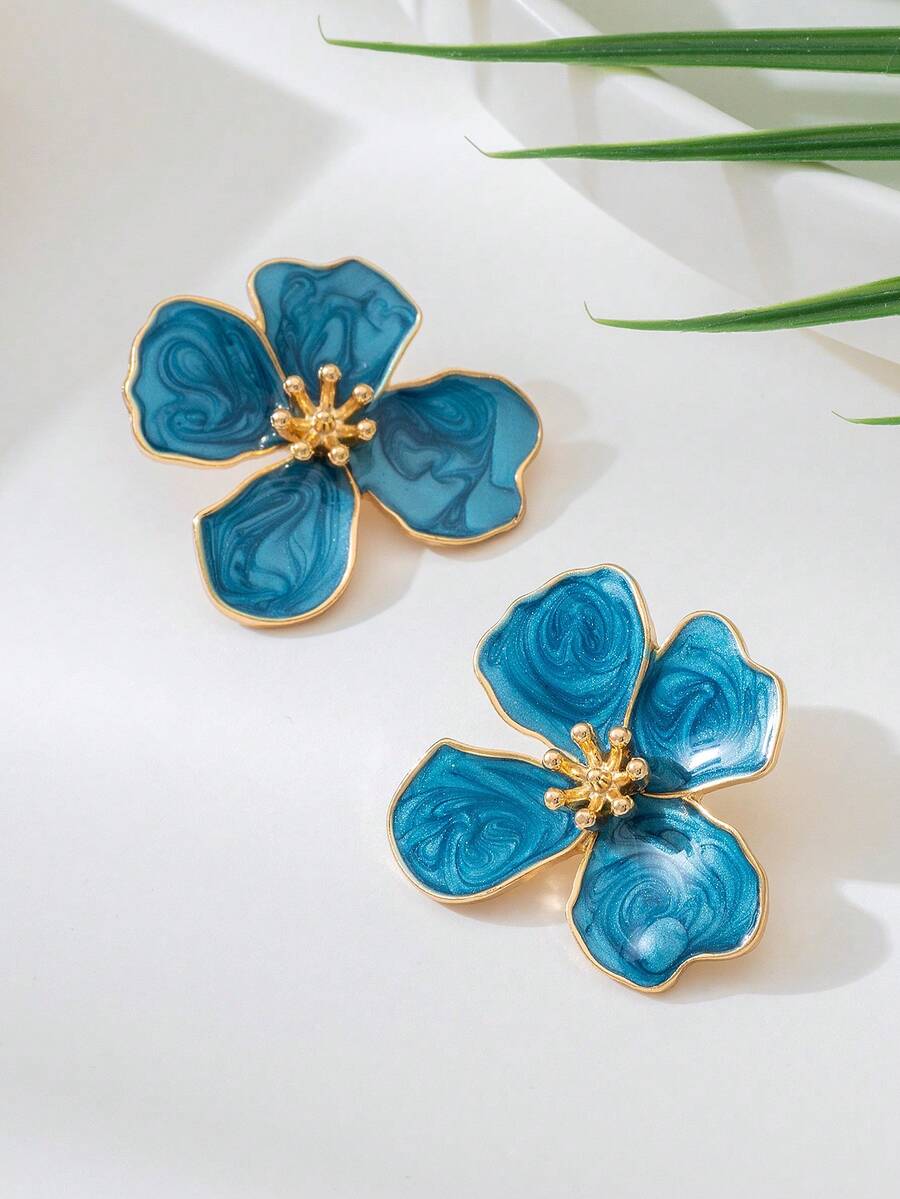 Tie Dye Drip Flower Asymmetric Stud Earrings – Jewellery for Women