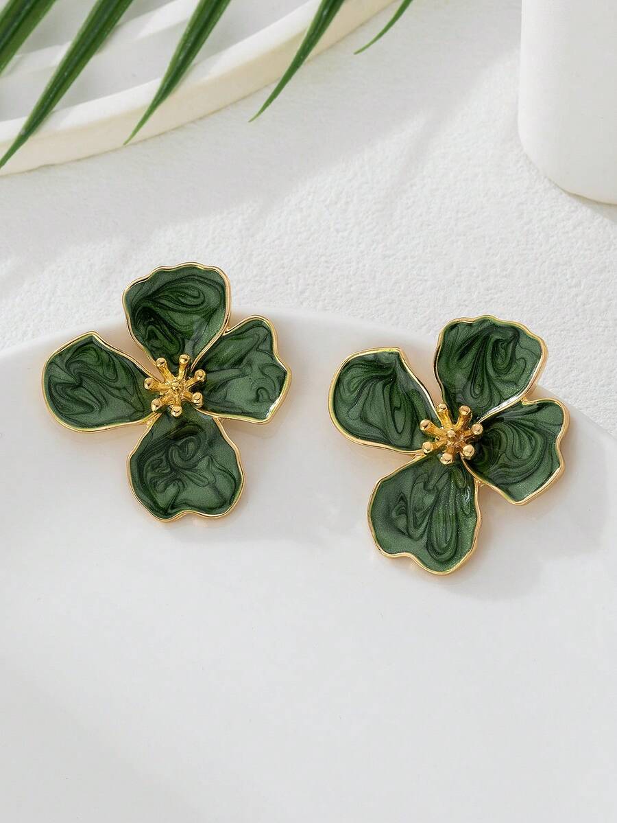 Tie Dye Drip Flower Asymmetric Stud Earrings – Jewellery for Women