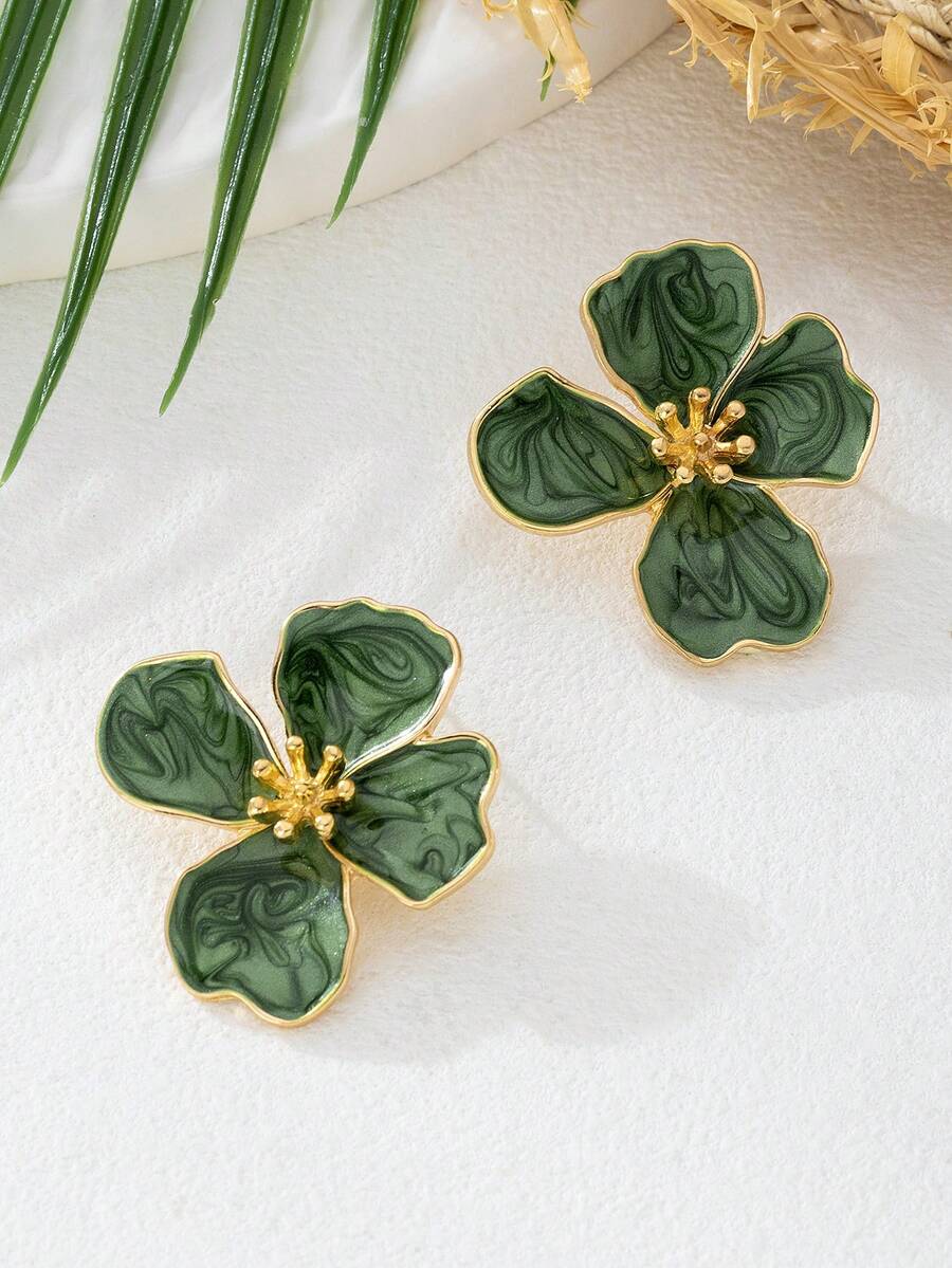 Tie Dye Drip Flower Asymmetric Stud Earrings – Jewellery for Women