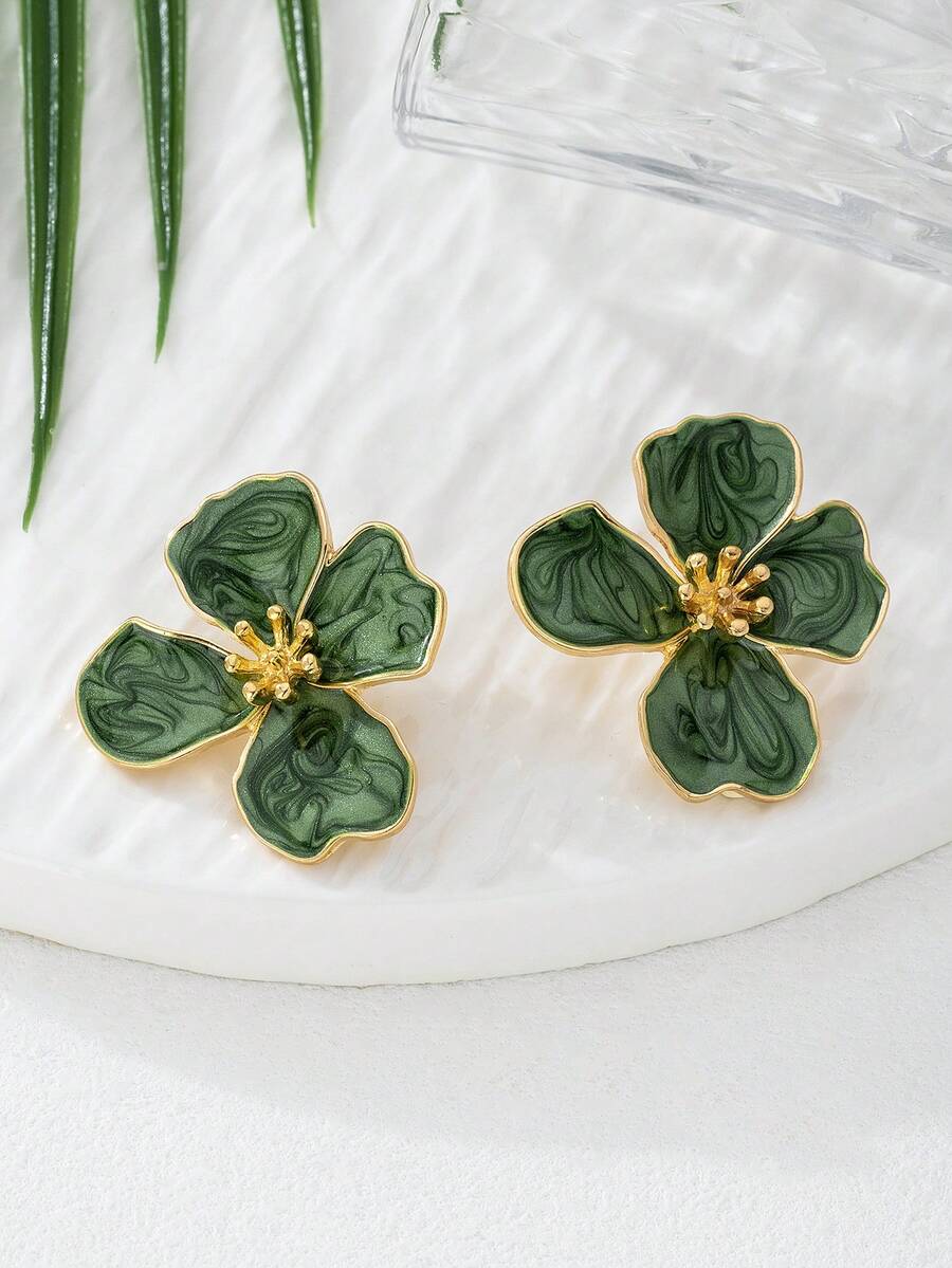 Tie Dye Drip Flower Asymmetric Stud Earrings – Jewellery for Women