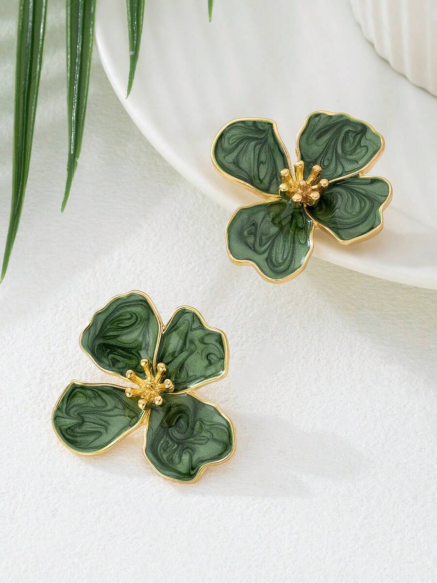 Tie Dye Drip Flower Asymmetric Stud Earrings – Jewellery for Women