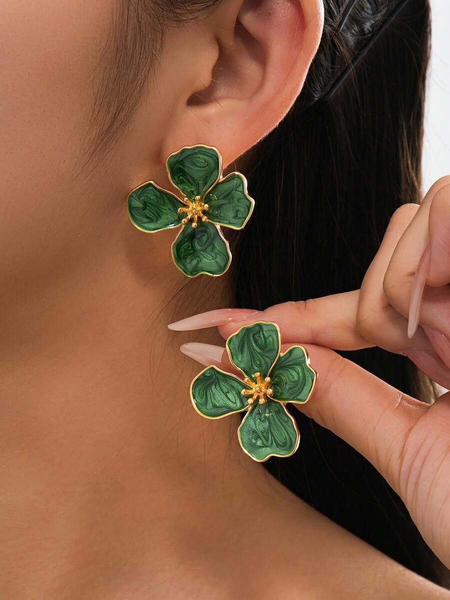 Tie Dye Drip Flower Asymmetric Stud Earrings – Jewellery for Women