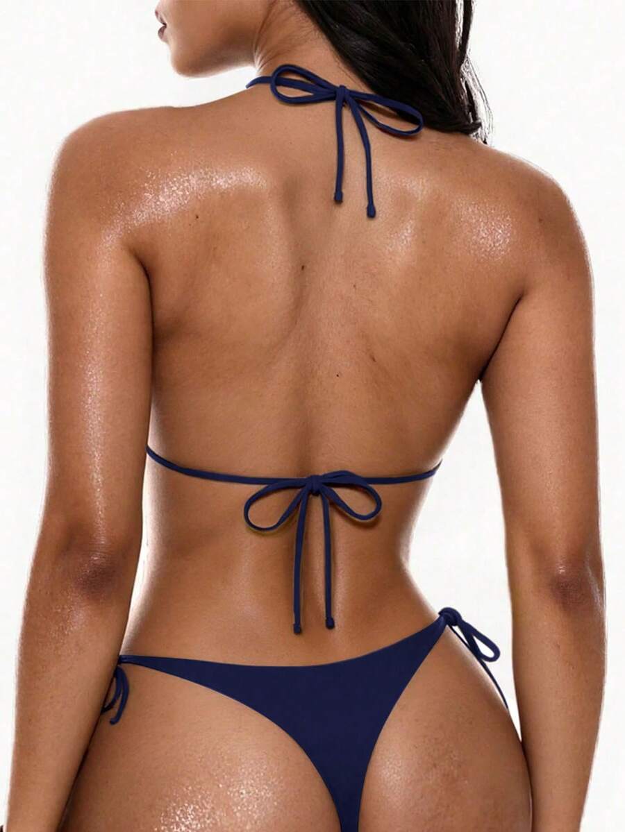 Gold Foil Polka Dot Halter Bikini Set – Summer Beach Vacation Swimwear