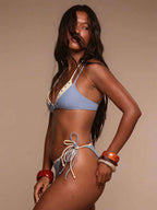 Studded Ring Detail Triangle Halter Bikini Top – Summer Beach Vacation Swimwear