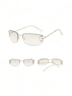Gold Oval Frameless Y2K Fashion Glasses – Preppy Eyewear for Women