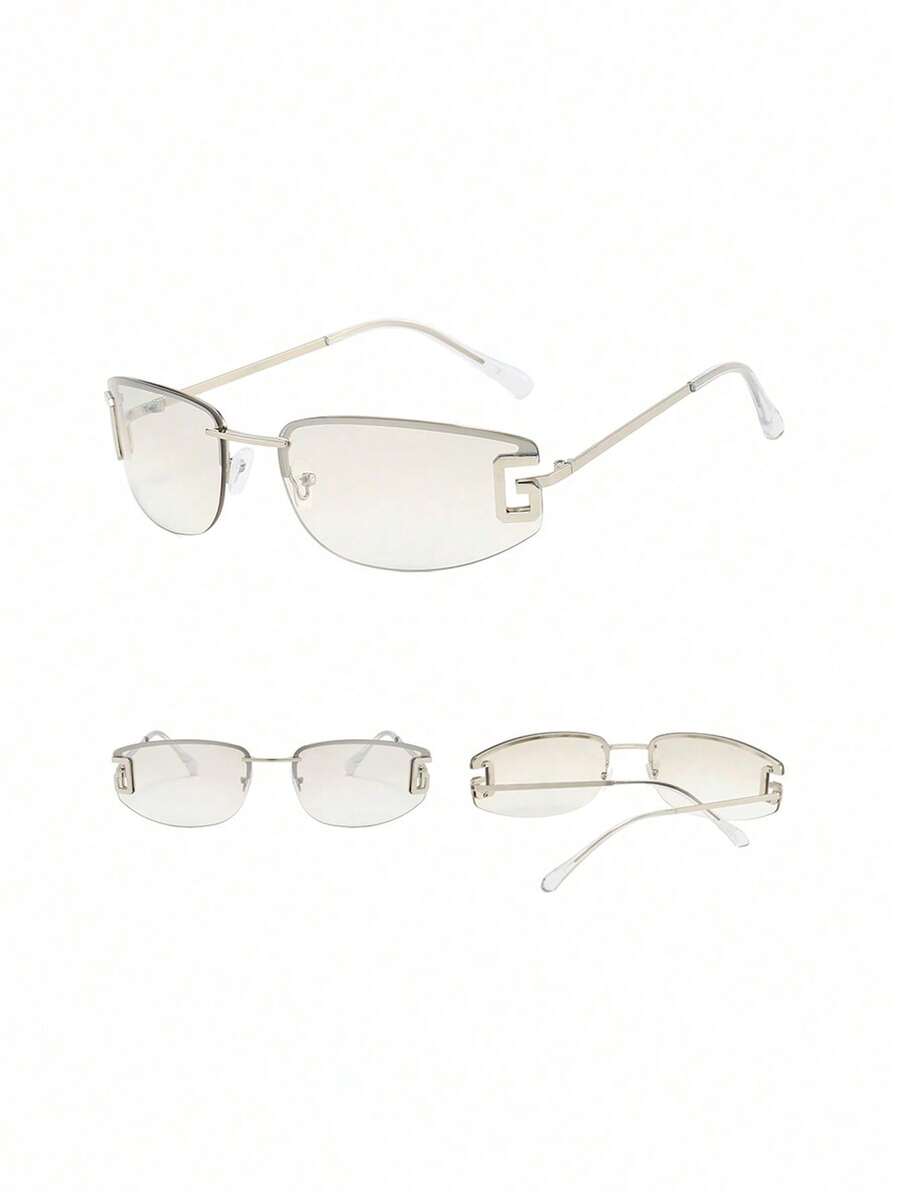 Gold Oval Frameless Y2K Fashion Glasses – Preppy Eyewear for Women