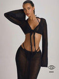 Knit Flared Sleeve Tie Front Cropped Cover-Up Top – Summer Vacation Swimwear