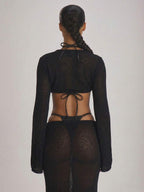Knit Flared Sleeve Tie Front Cropped Cover-Up Top – Summer Vacation Swimwear