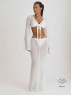 Knit Tie Front Maxi Skirt Beach Cover-Up – Summer Vacation Swimwear