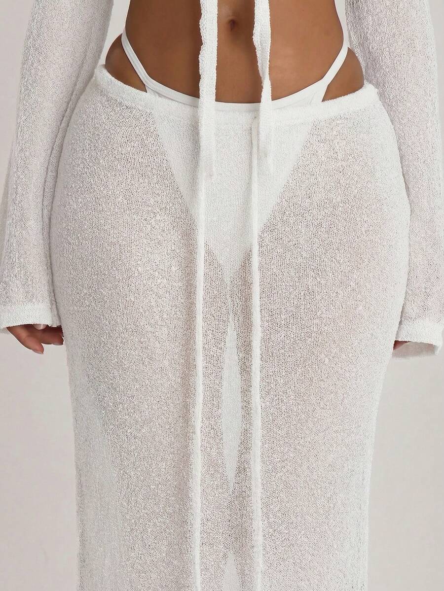 Knit Tie Front Maxi Skirt Beach Cover-Up – Summer Vacation Swimwear