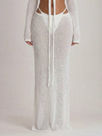 Knit Tie Front Maxi Skirt Beach Cover-Up – Summer Vacation Swimwear