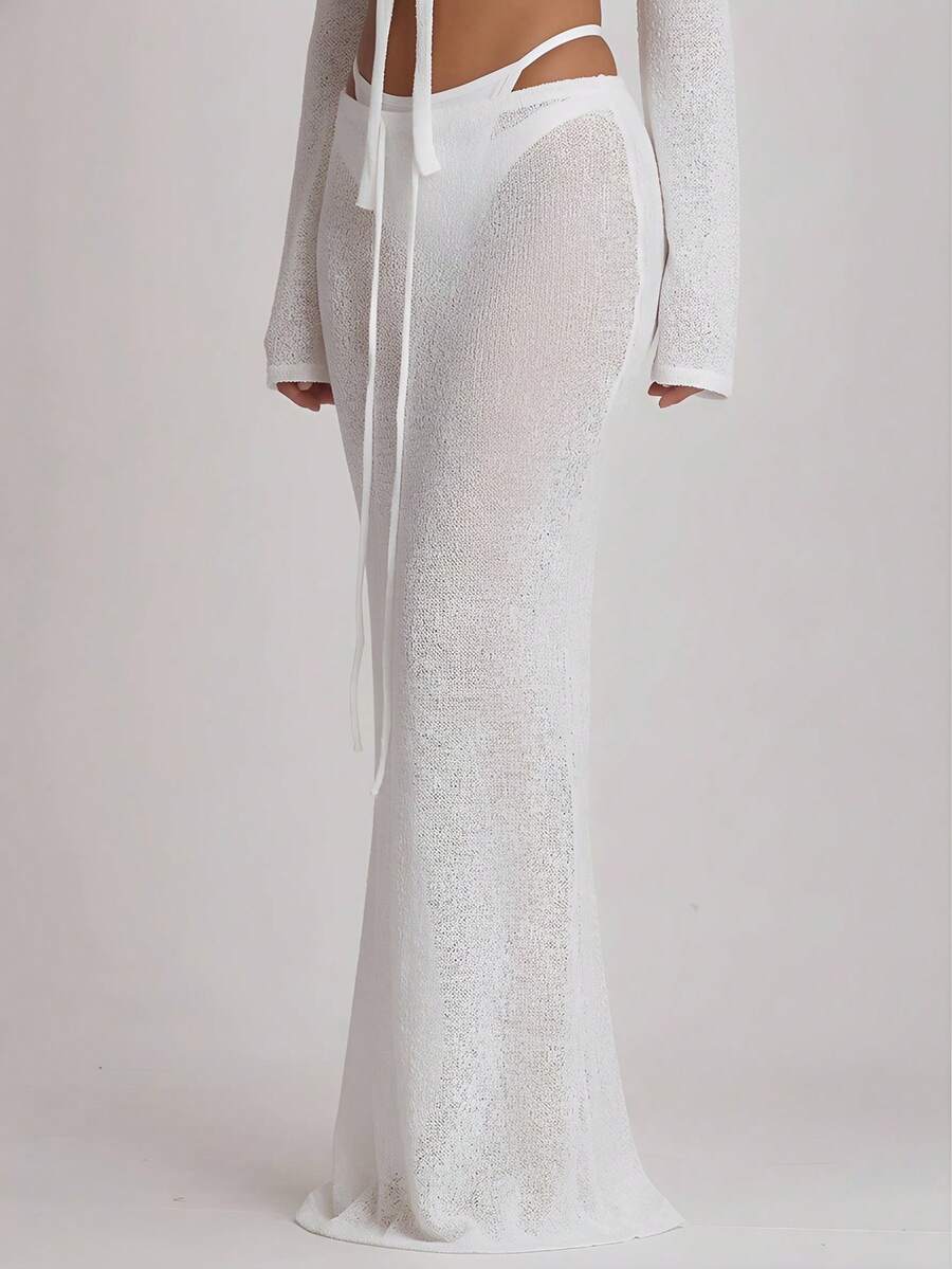 Knit Tie Front Maxi Skirt Beach Cover-Up – Summer Vacation Swimwear