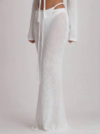 Knit Tie Front Maxi Skirt Beach Cover-Up – Summer Vacation Swimwear