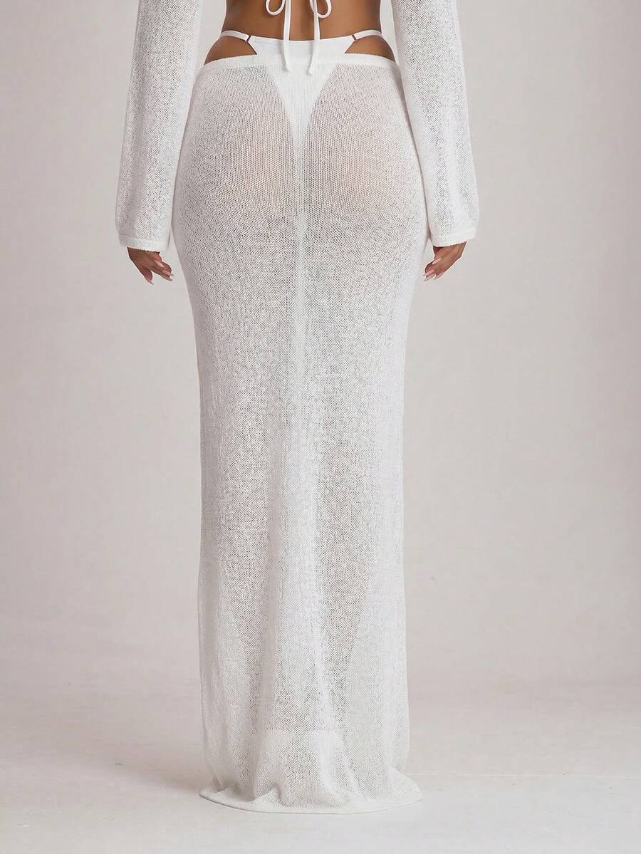 Knit Tie Front Maxi Skirt Beach Cover-Up – Summer Vacation Swimwear