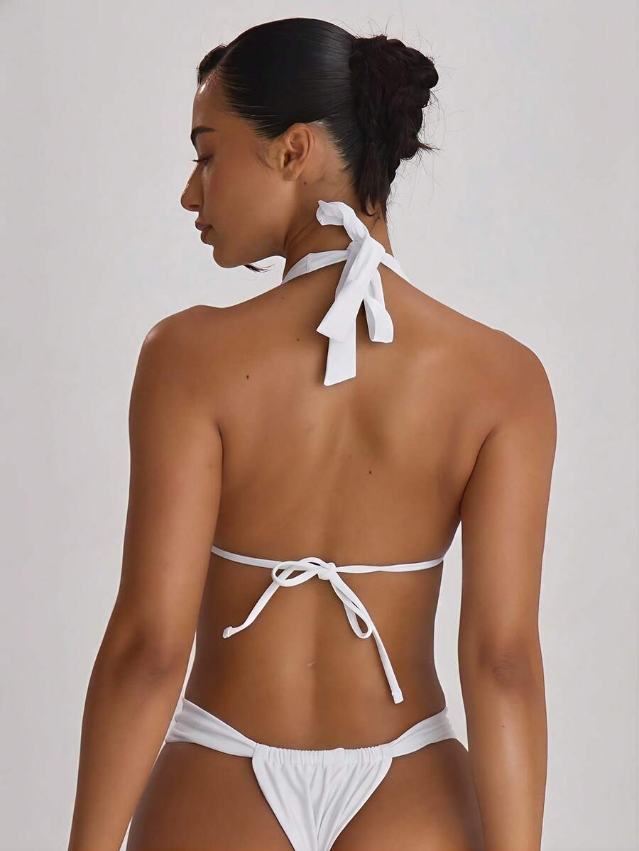 High Apex Halterneck Tie Back Bikini Top – Summer Beach Vacation Swimwear