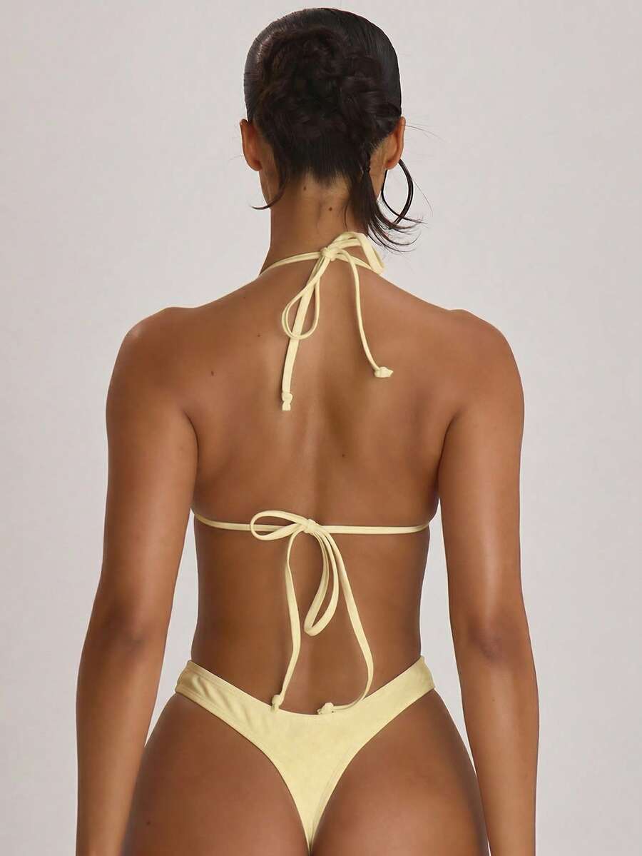 High Leg Dipped Front Thong Bikini Bottoms – Summer Beach Vacation Swimwear