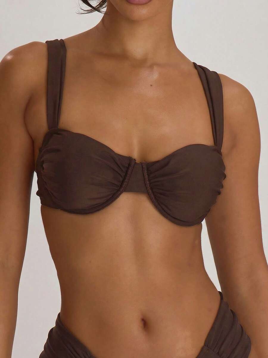 Underwire Ruched Cup Push-Up Bikini Top – Summer Beach Vacation Swimwear