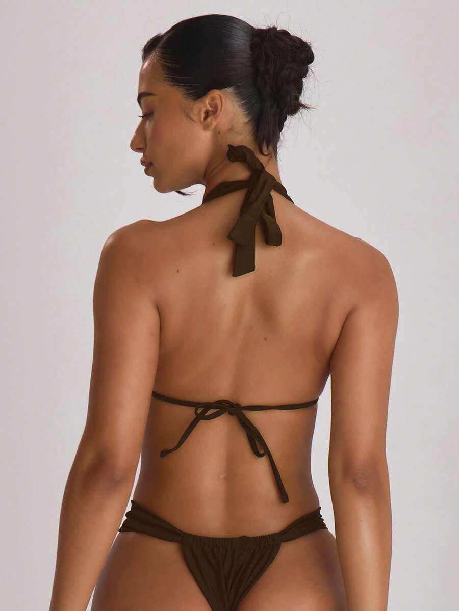 High Apex Halterneck Tie Back Bikini Top – Summer Beach Vacation Swimwear