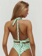 Plunge Tie Neck High Leg Thong Swimsuit – Summer Beach Vacation Swimwear
