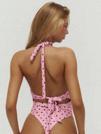 Plunge Tie Neck High Leg Thong Swimsuit – Summer Beach Vacation Swimwear