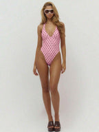 Plunge Tie Neck High Leg Thong Swimsuit – Summer Beach Vacation Swimwear