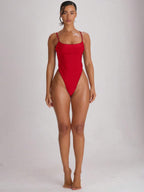 Strappy Binding High Leg Cheeky Swimsuit – Summer Beach Vacation Swimwear