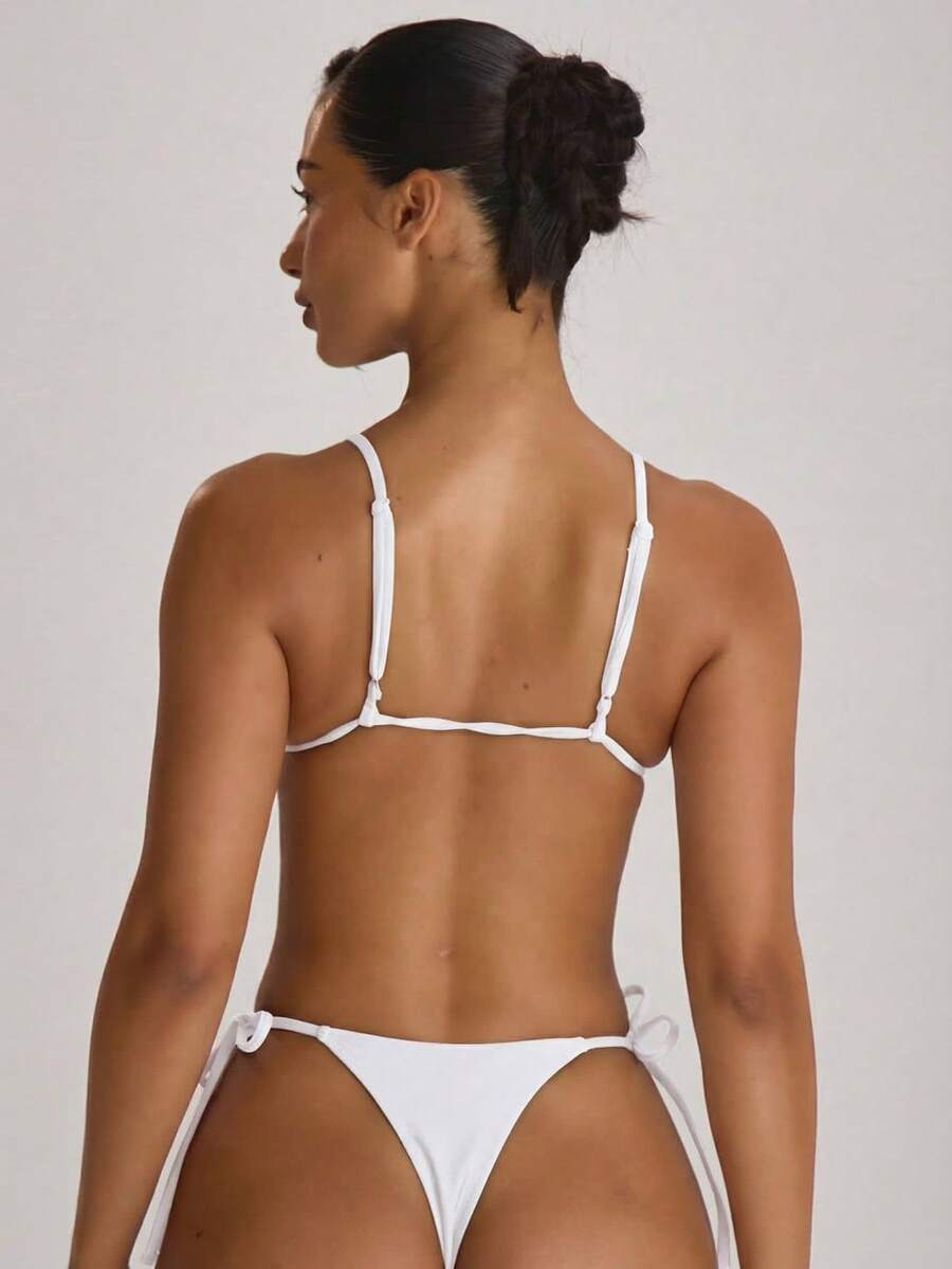 Tie Side Scooped Front Thong Bikini Bottoms – Summer Beach Vacation Swimwear